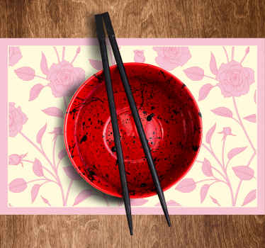 Pembe arka plan servis altlığı üzerinde vintage küçük güller - TenStickers