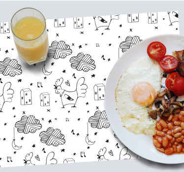 Black & white chicken 'nordic' style placemats - TenStickers