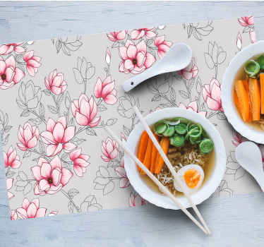 Magnolia flowers on silver vinyl placemats - TenStickers