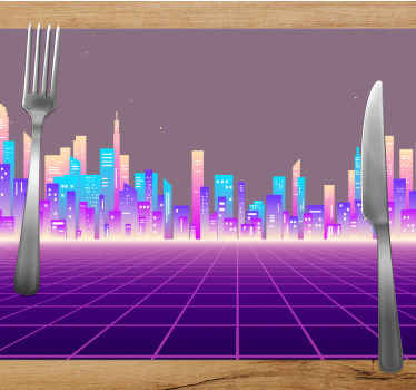 80s vaporwave futuristic city original placemat - TenStickers