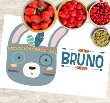 파란색 북유럽 토끼 이름 개인화 된 플레이스 매트 - TenStickers