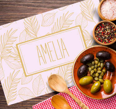 Mantel individual personalizable Patrón de hojas doradas "boho" - TenVinilo