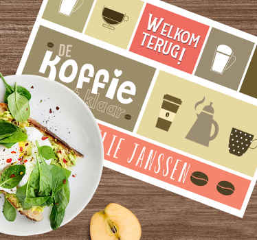 Placemat met naam welkom terug voor koffie - TenStickers