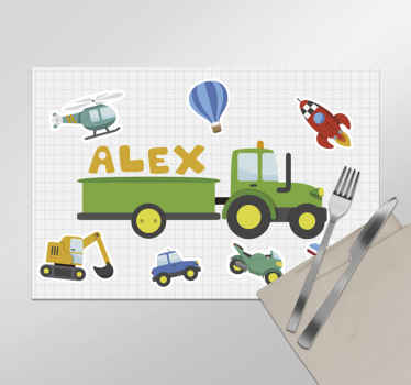 different cartoon transport Personalised placemats - TenStickers