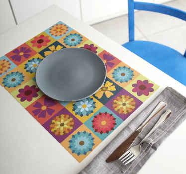 Set de table moderne carreaux de fleurs colorées - TenStickers