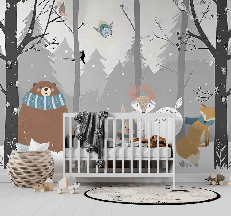 Tapisserie murale chambre bébé dessin d'animaux de la forêt - TenStickers