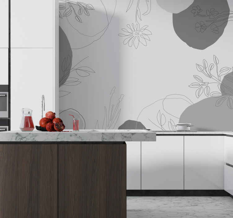 Fotomurale per cucina toni grigi botanici - TenStickers