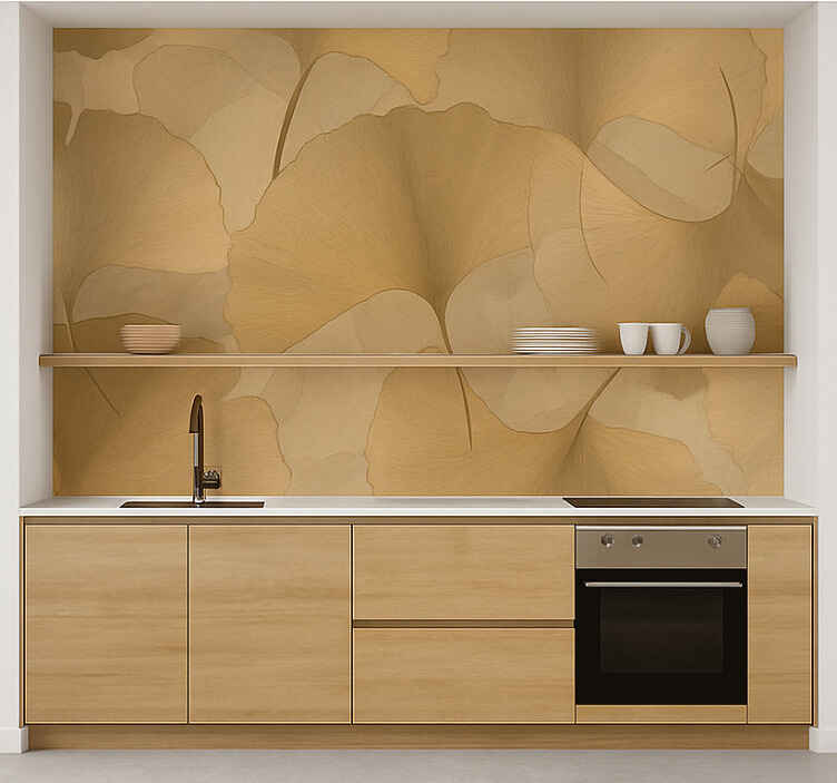 Mural para cocina superposición de ginko dorado - TenVinilo