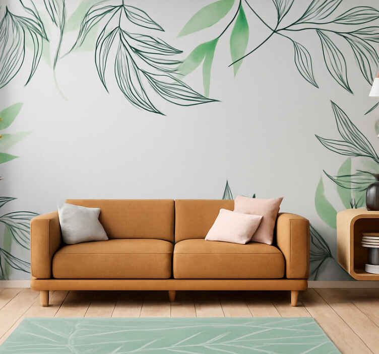 Tapisserie salon feuilles tropicales suspendues - TenStickers