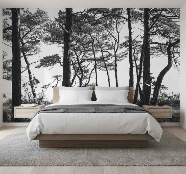 Mural de bosque bosque de pinos en tinta - TenVinilo