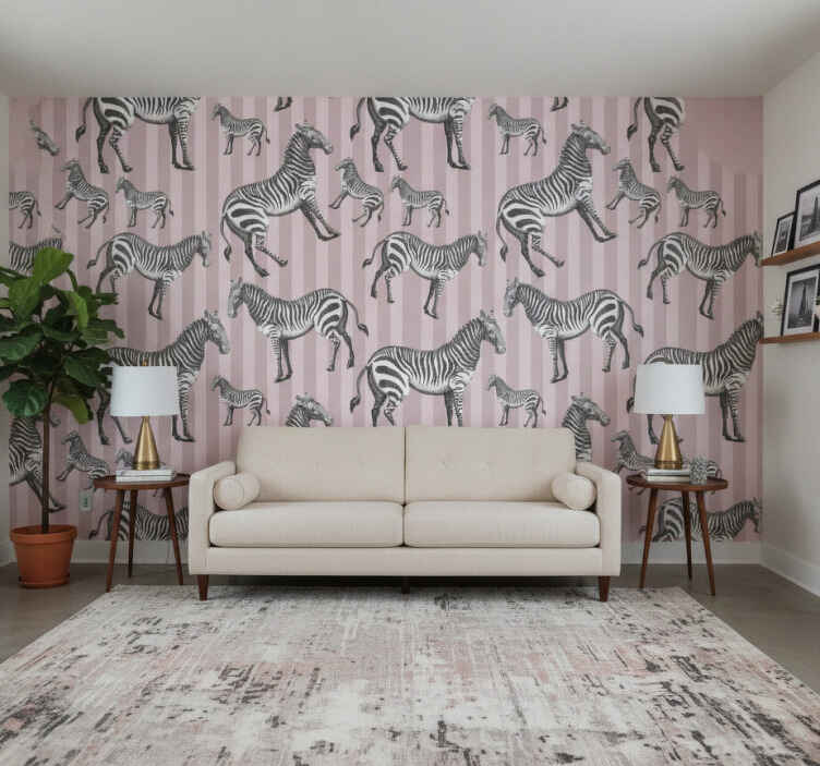 African wall mural vintage zebra illustration pattern - TenStickers
