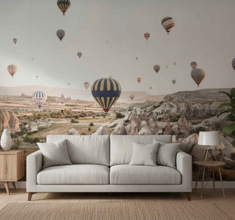 Desert wall mural cappadocia hot air balloons - TenStickers