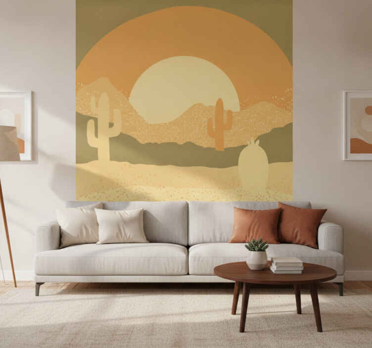 Fototapete wüste sonnenuntergang und kakteen-silhouette - TenStickers