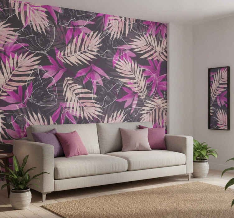 Foto behang jungle met exotische bloemen - TenStickers