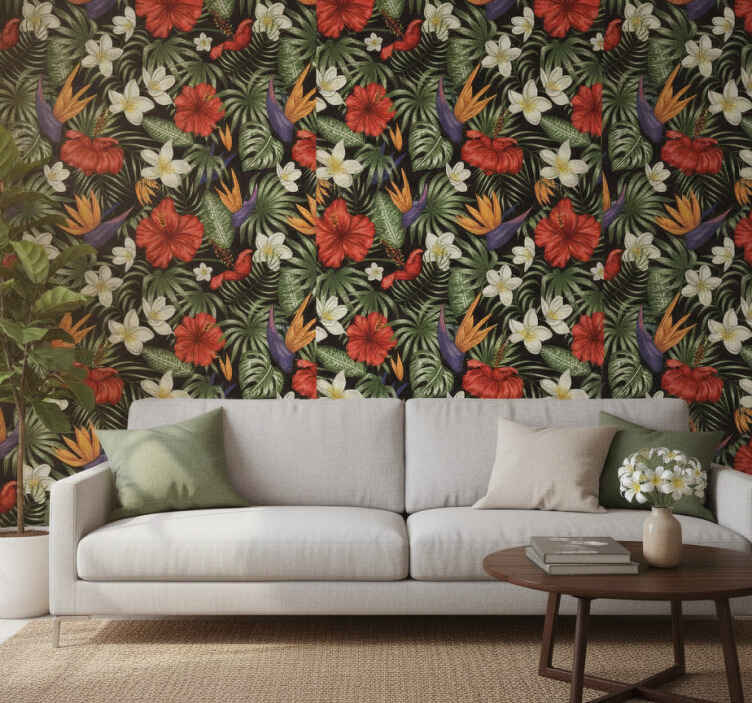 Jungle wall mural tropical jungle plants design - TenStickers