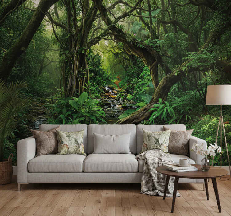Foto behang jungle tropisch bos oasis - TenStickers