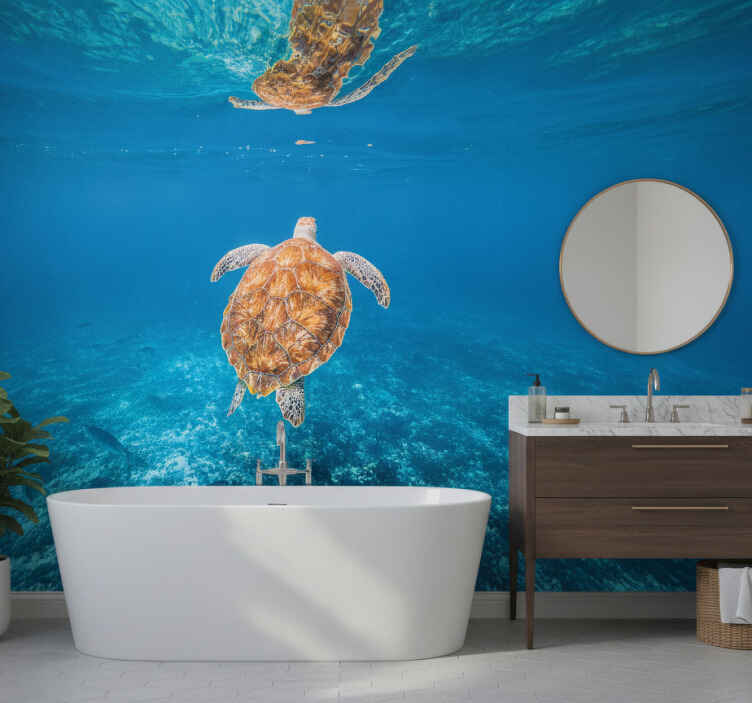 Tapisserie salle de bain tortue magnifique sous l'eau - TenStickers