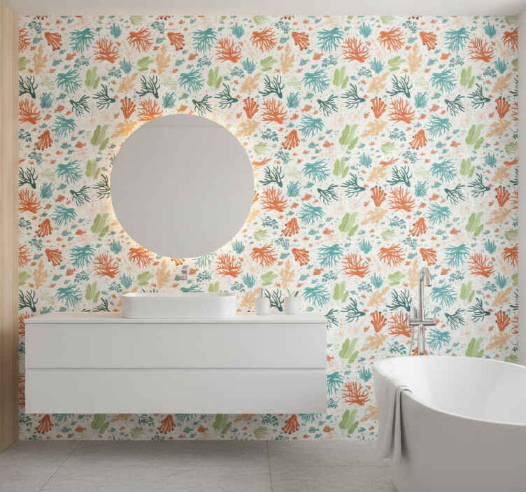 Wall mural bathroom colorful coral design - TenStickers