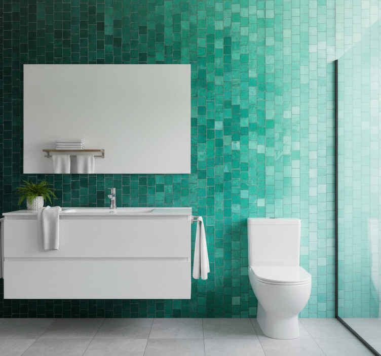 Wall mural bathroom gradient green mosaic tile - TenStickers
