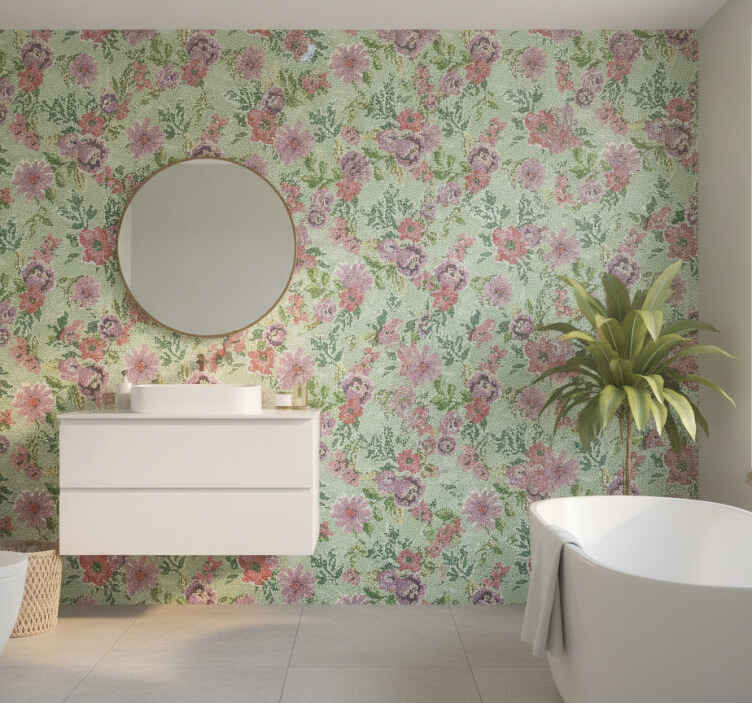 Wall mural bathroom diverse flower mosaic - TenStickers