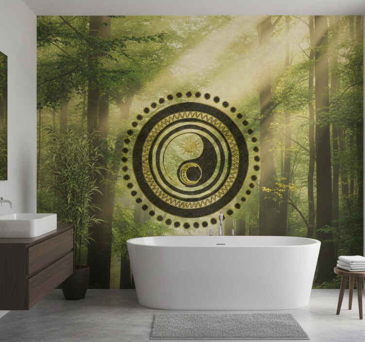 Mural baño cartel zen pacífico en el bosque - TenVinilo