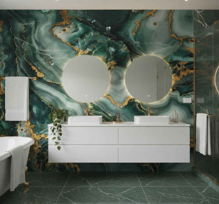 Wall mural bathroom luxurious green marble design - TenStickers