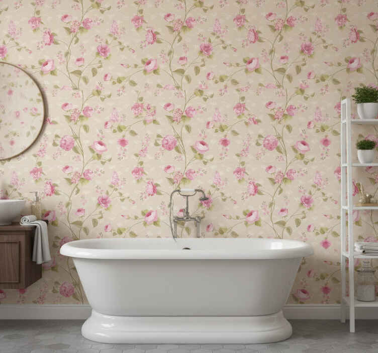Vintage flowerprint wall mural bathroom - TenStickers