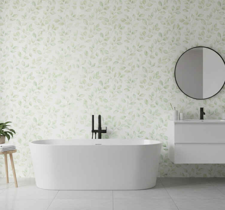 Wall mural bathroom white background with leaves - TenStickers