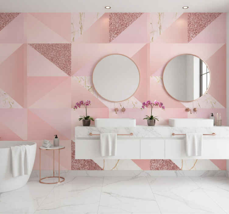 Pink golden marble wall mural bathroom - TenStickers