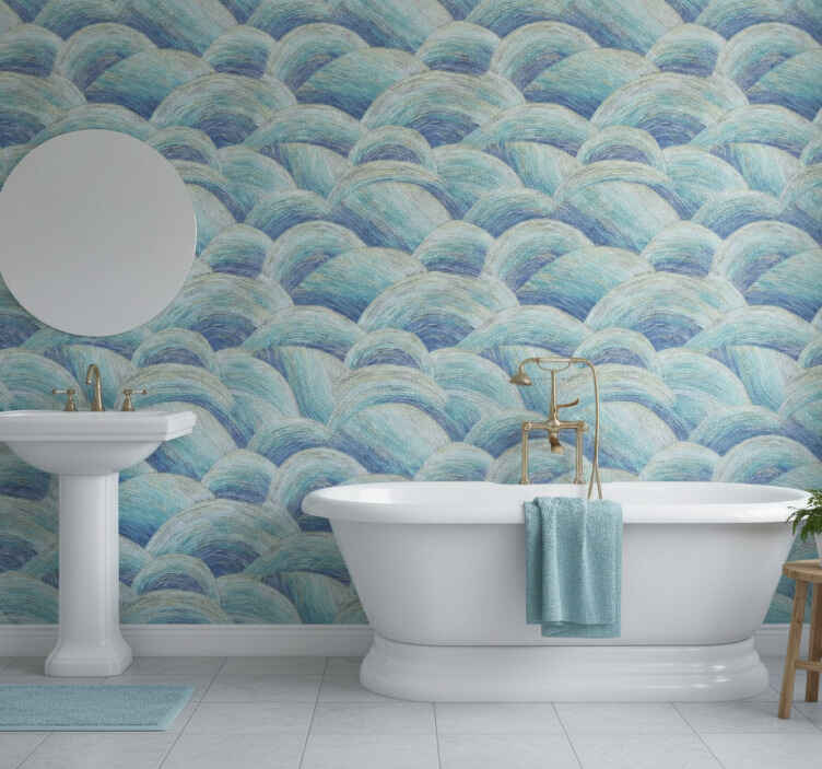 Wall mural bathroom blue and gold shapes - TenStickers