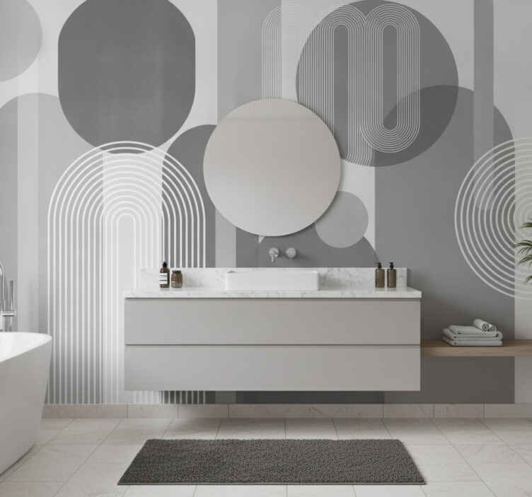 Tapisserie salle de bain formes grises - TenStickers