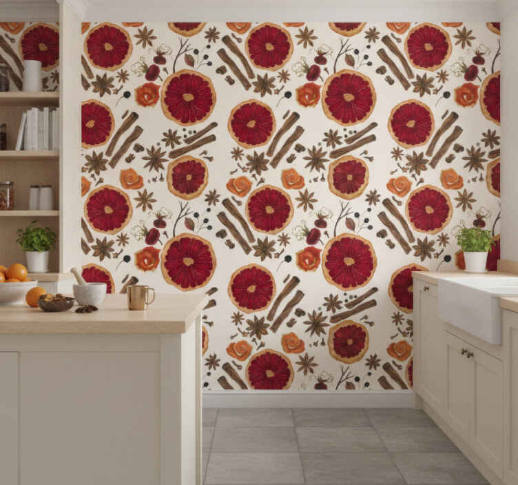 Fotobehang keuken winterkruidenpatroon - TenStickers