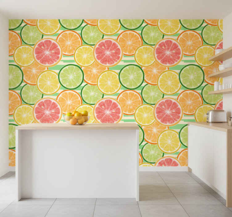 Fotobehang keuken citrusvruchten patroon - TenStickers