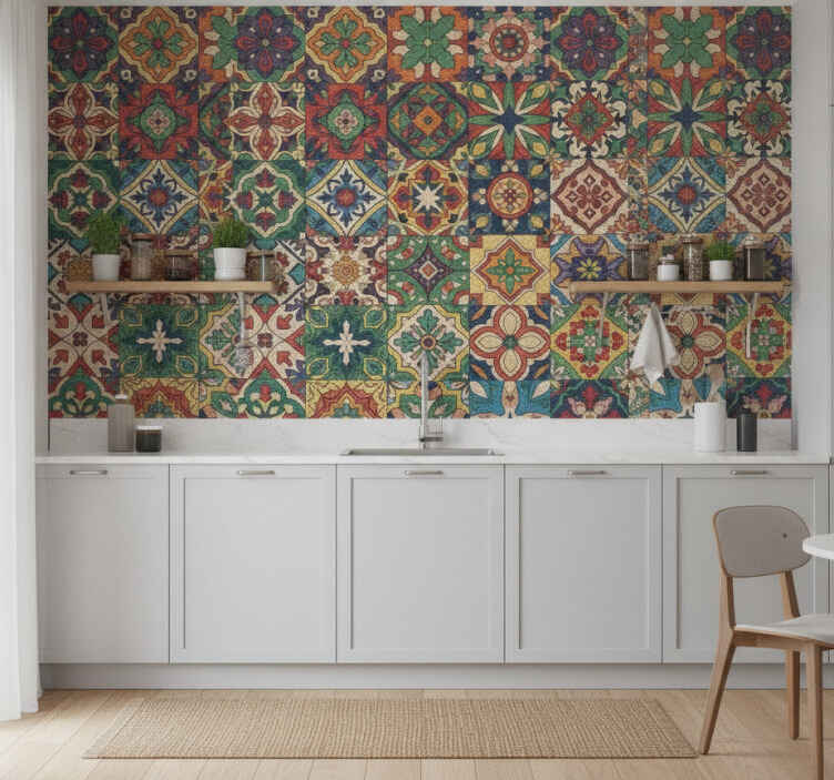 Tapisserie cuisine design de carreaux colorés - TenStickers