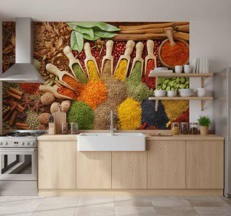 Tapisserie cuisine design épices réalistes - TenStickers