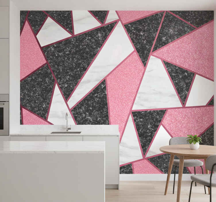 Tapisserie cuisine formes géométriques roses et grises - TenStickers