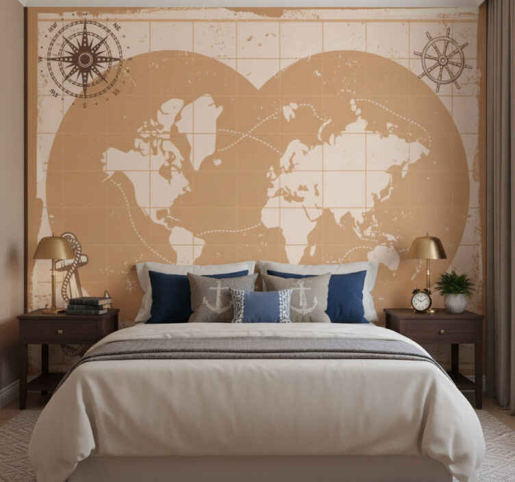 Fototapete beige und elegantes weltkarten mauspad - TenStickers