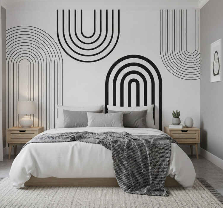 Fototapete weiß mit dünnen minimalistischen schwarzen bögen - TenStickers