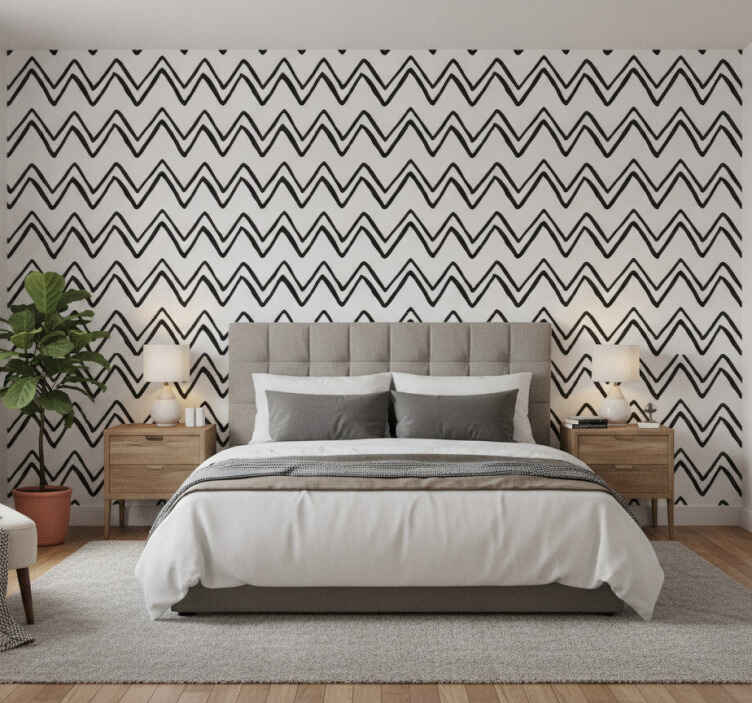 Fotomurale bianco design zig zag irregolare bianco e nero - TenStickers