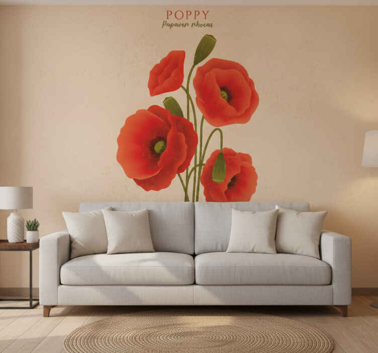 Tapisserie beige coquelicots - TenStickers