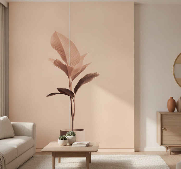 Tapisserie beige plante verticale en couleurs beiges - TenStickers