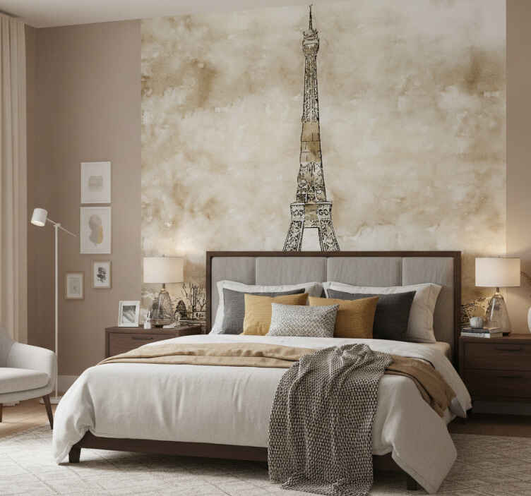 Fototapete beige mit aquarellmotiv eiffelturm - TenStickers