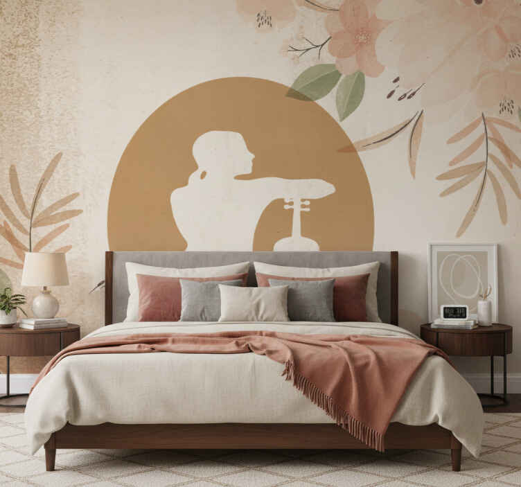 Tapisserie beige silhouette de violoniste assis - TenStickers