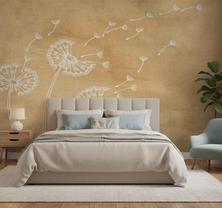 Tapisserie beige pissenlits avec et sans pétales - TenStickers