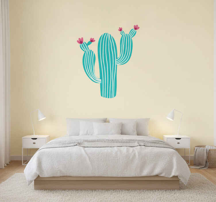 Mural amarillo pastel color cactus y flores - TenVinilo