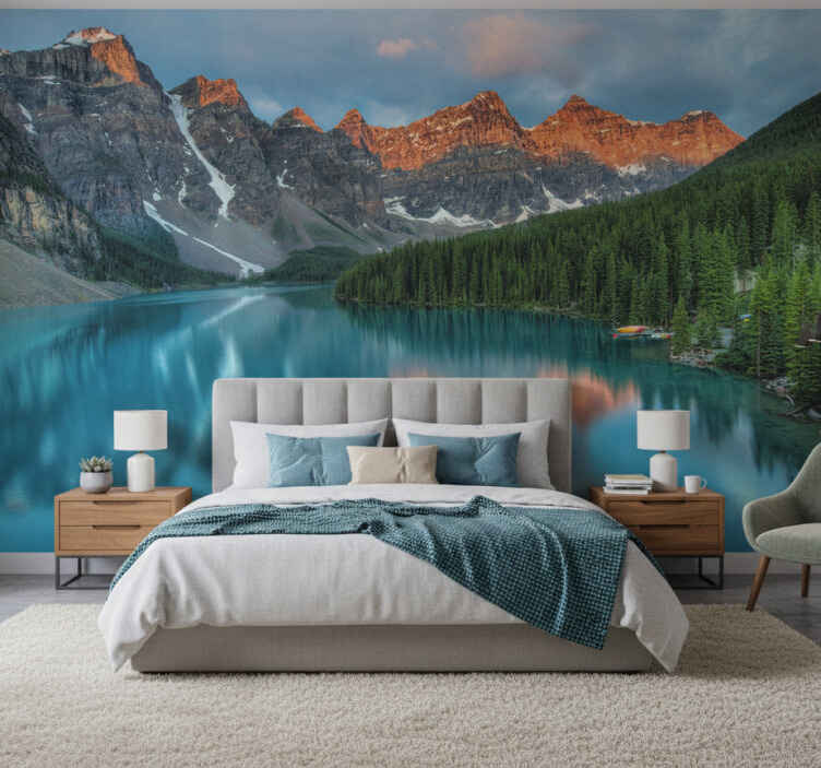 Papel mural azul arte estético de lago colorido - TenVinilo