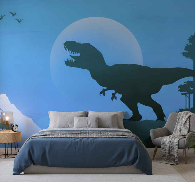 Papel mural azul t-rex enfadado rugiendo - TenVinilo