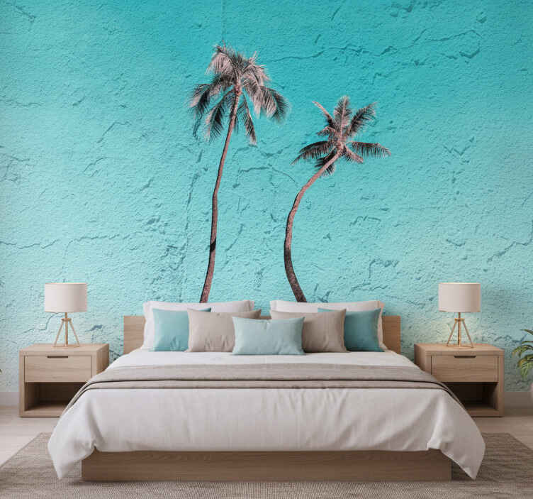 Papel mural azul paisaje de florida con palmeras - TenVinilo