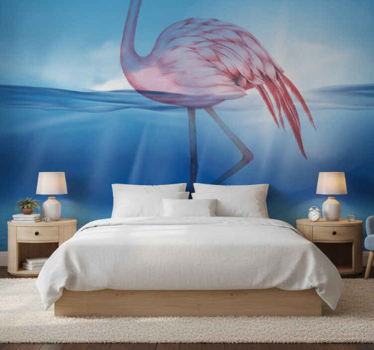 Papel mural azul diseño de flamenco submarino - TenVinilo