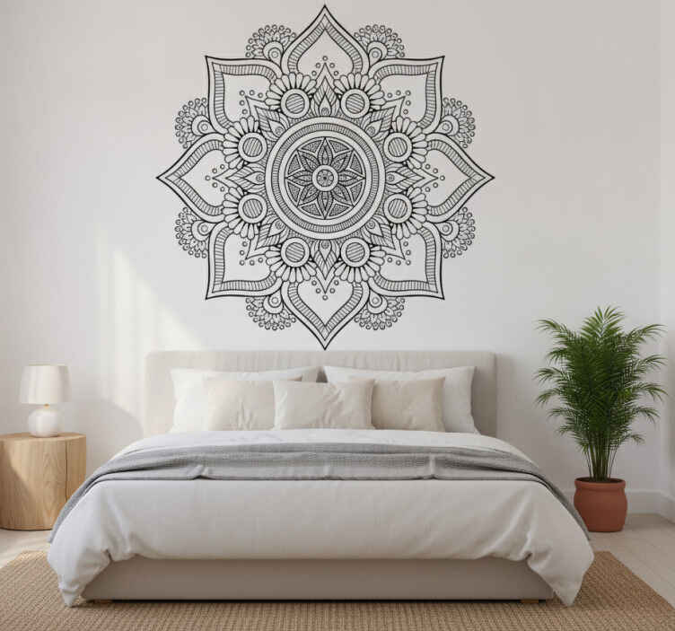Beyaz duvar resimi mandala çiçek desenleri - TenStickers